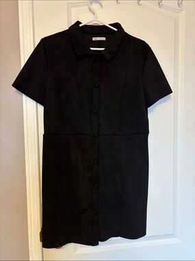 Zara Black Short-Sleeve Button Mini Dress